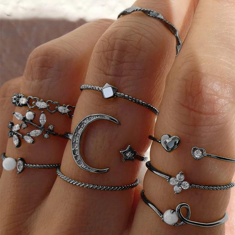 Voll geschliffene Diamantringe, Schmuckstil Sternschmuck Damen Nische Leichter Luxus Ring Set Zubehör
