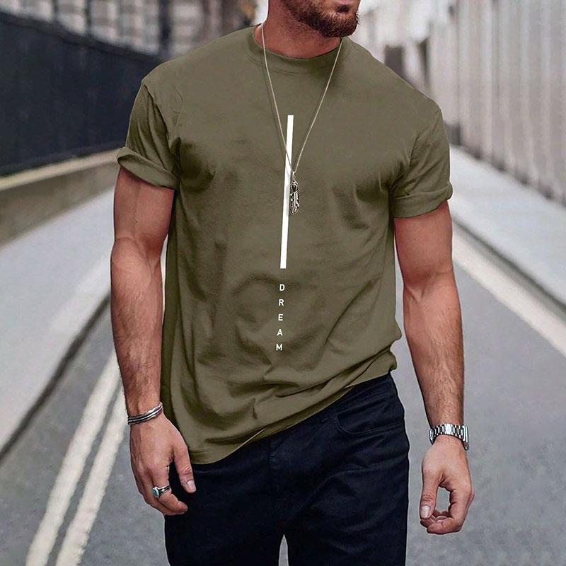 New Pure Black Men's Short-sleeved T-shirt Simple Letters Printed Round Neck T-shirt Street Casual Temperament Men's Tops