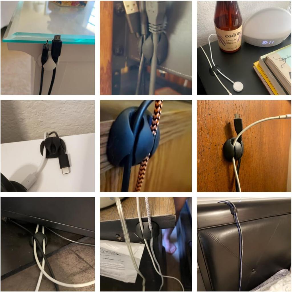 OHill Desk Cable Management Cord Organizer, 16 Pack White Self Adhesive Cord Holder Cable Clips, Ideal Cable Organizer Wire Keeper for Desk,