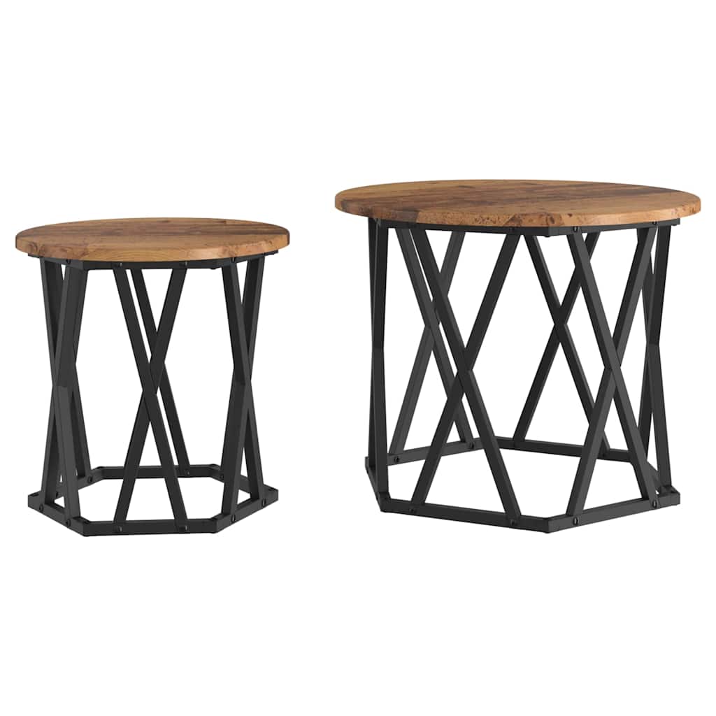 Side Table 2 Pcs Reclaimed Wood Engineered Wood and Steel