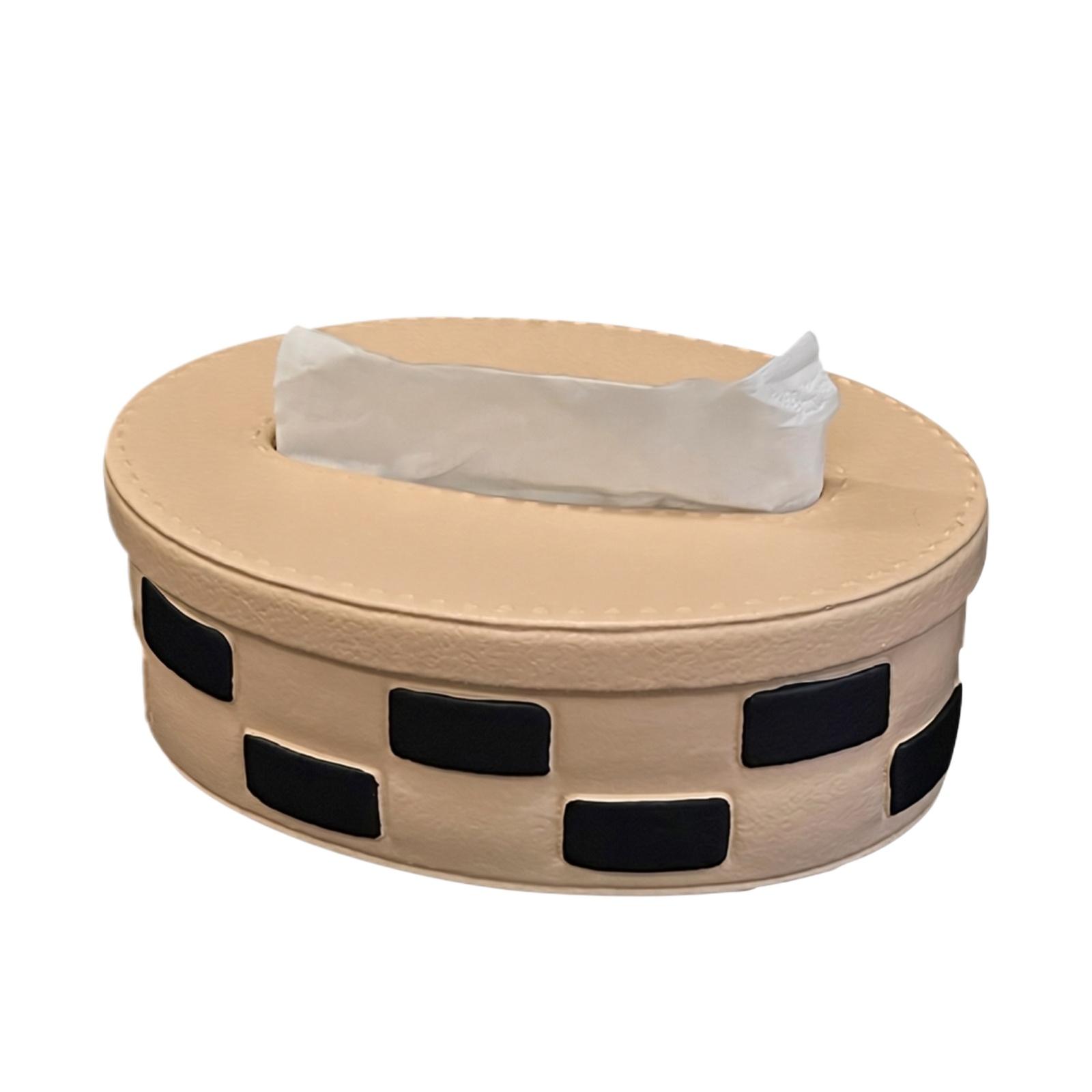 

Creative Checkered Pattern Round Tissue Box Cover Decorative Home Accessories for Living Room Office and Bedroom Use one size бежевый
