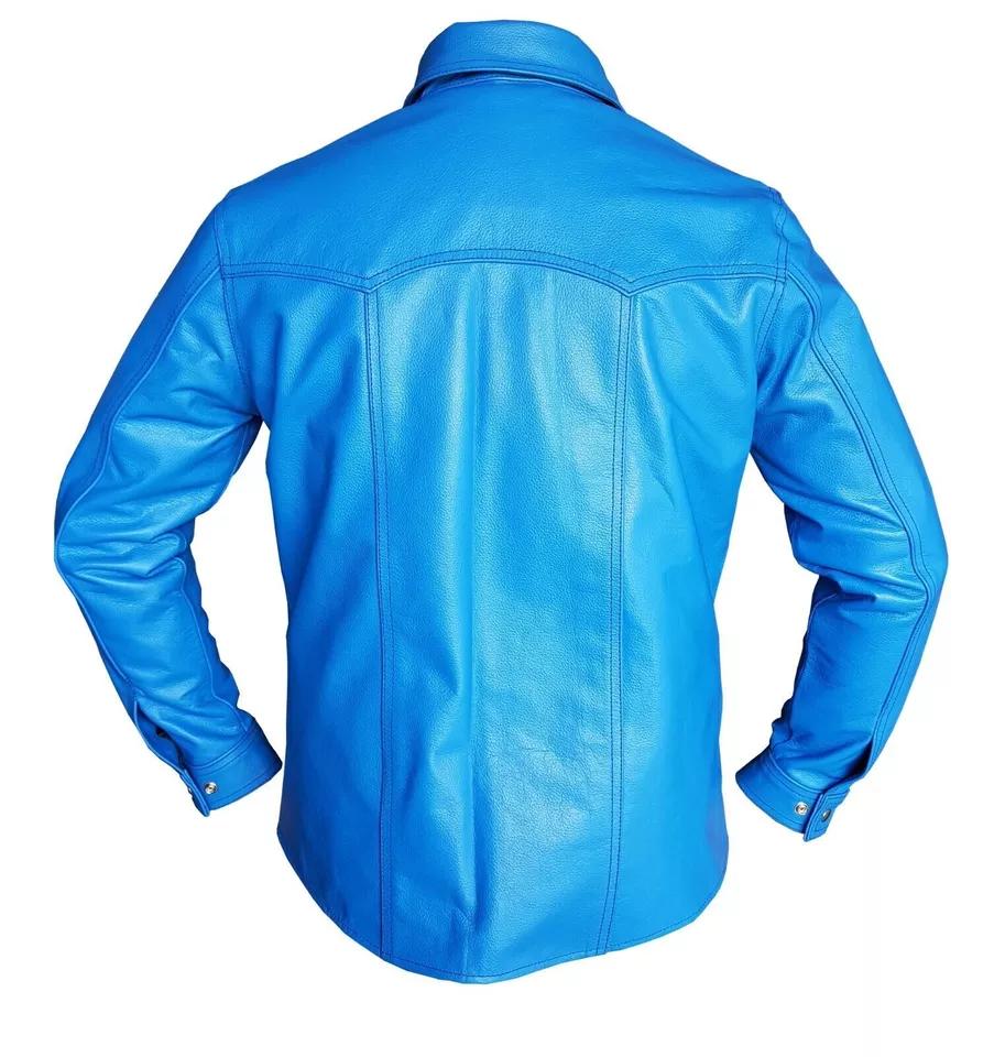 

Синяя мужская повседневная классическая рубашка ручной работы из натуральной овчины, стильная кожа S синий