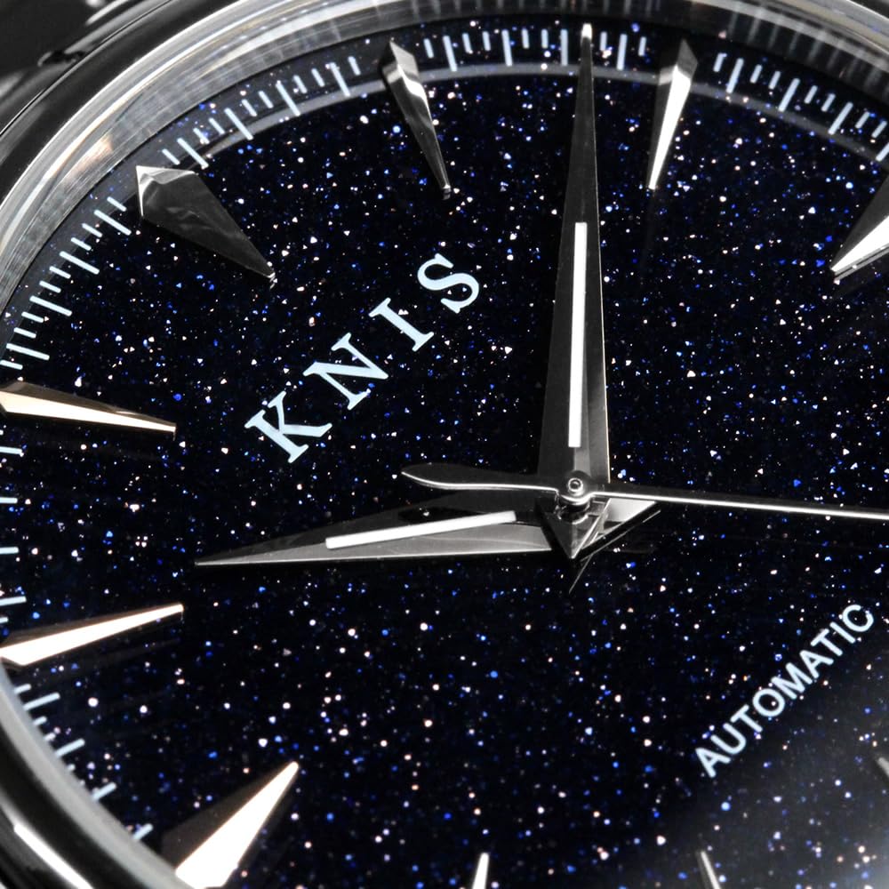 KNIS lak Avanturín Made in Japan Automatické hodinky Safírové sklo Kožený řemínek 10 ATM Voděodolný mechanický Modrá Stříbrná Modrá Kožená Pánské