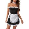 Women Maid Costumes Sexy Lingerie Set Off Shoulder Solid Color Dress+Lace Apron+Choker+Thong Lady 4Pcs Erotic Underwear