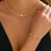 2pcs Set Minimalist Personality Stainless Steel Round Zircon Pendant Necklace Bracelet Set Women's Trendy Commuting Jewelry Sets