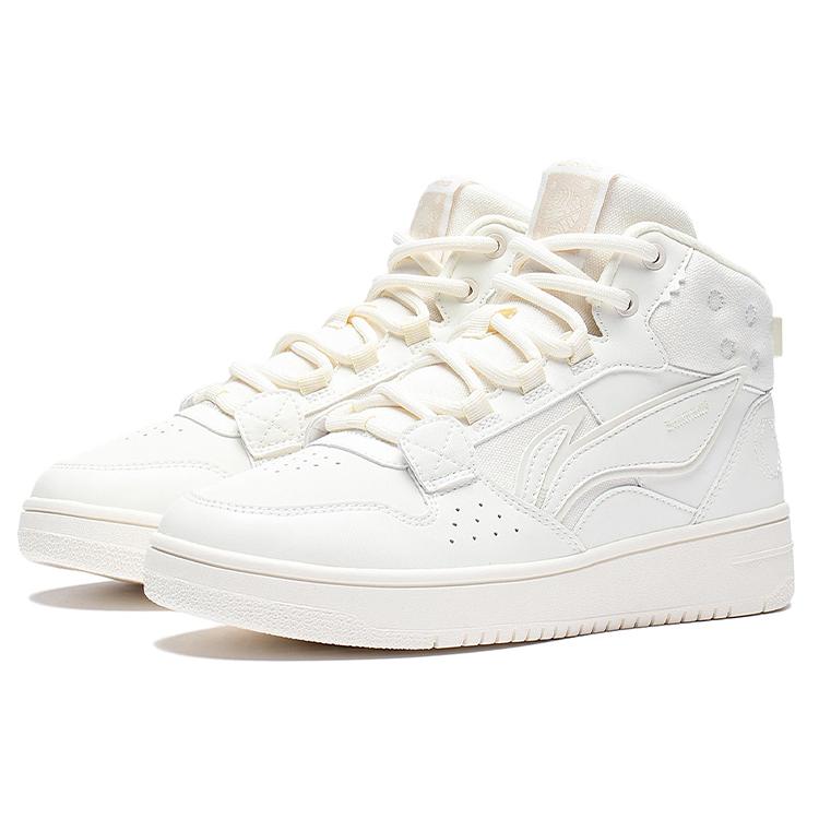 Li Ning Mountain Origin Textile, Leather Slip Resistant Cushioning Abrasion Resistant High Top Skateboard Shoes Women's AGCS242-4