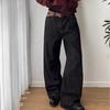 Mens Loose Fit Straight Leg Wide Denim Jeans Black Washed Vintage Style Casual Pants