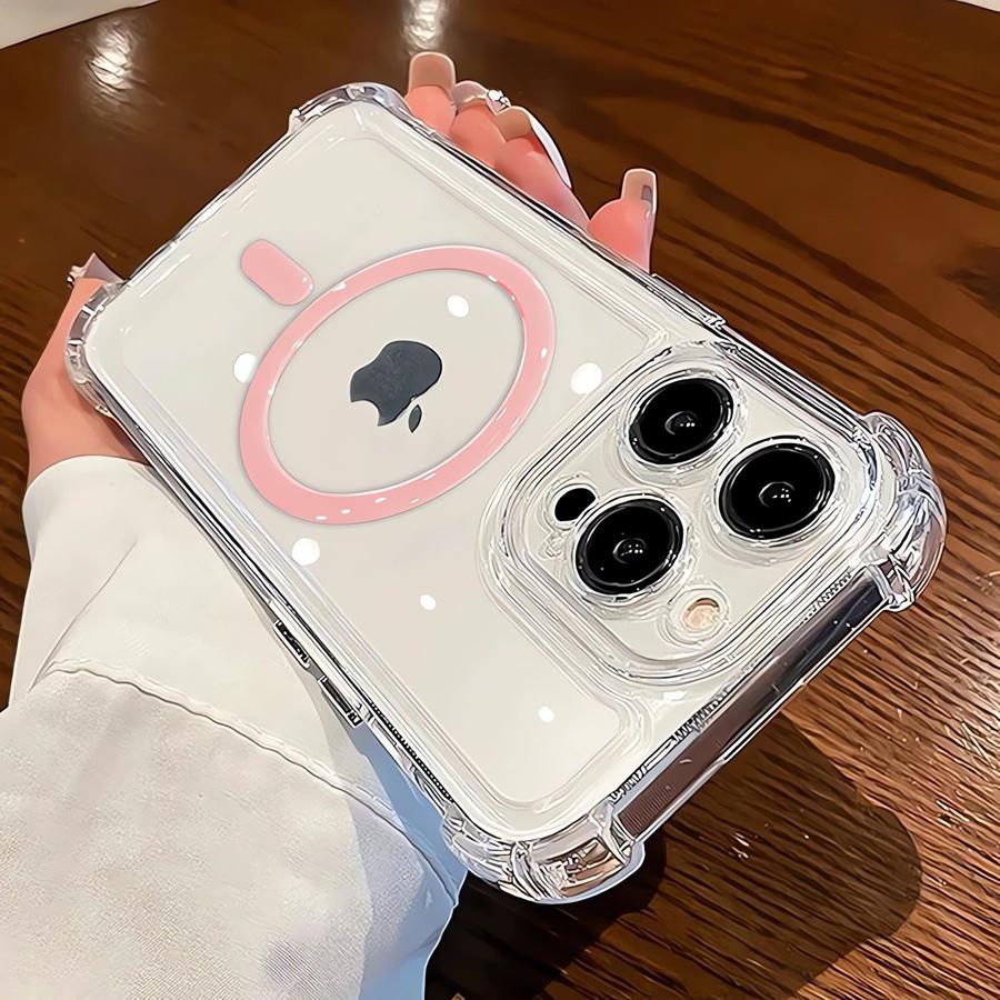 

Роскошный прозрачный магнитный чехол для телефона с беспроводной зарядкой для iPhone 16 Pro Max 15 Plus 14 Pro 13 12 11 противоударный бампер задняя крышка iPhone 14 Pro Max розовый