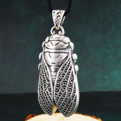 Retro Cicada Pendant Necklace For Men Jewelry Personality Sweater Chain Trendy 925 Sterling Silver Chain Necklace Male Birthday