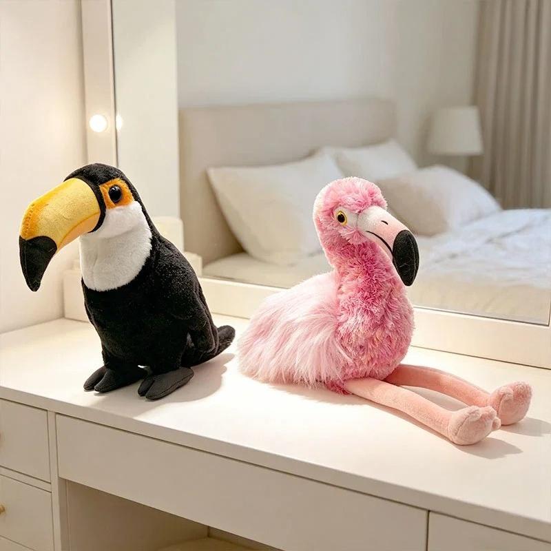22/35cm Simulation Lifelike Birds Flamingo Plush Doll Stuffed Animal Soft Toucan Baby Appease Toys Funny for Kids Gift Decor