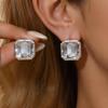 European & American Glass Square Ear Clip Earrings - Women's Niche Design, Stylish, Versatile Fashion Accessories