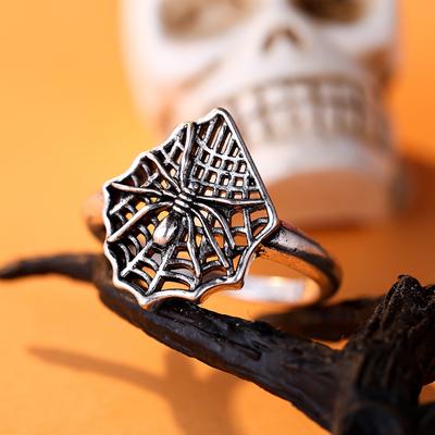 Punk Gothic Embossed Spider Web Ring for Men Creative Silver Color Ring Finger Jewelry Accessories