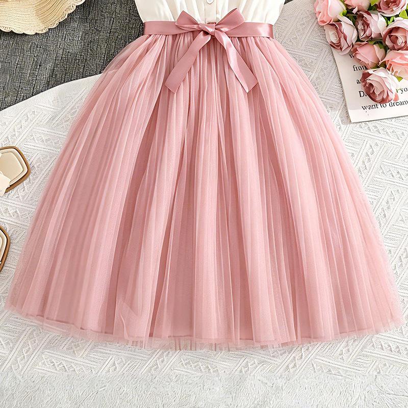 Summer New Style Cute Mesh Princess Dress With Waist-Cinching And Slimming Effect For Girls And Older Children