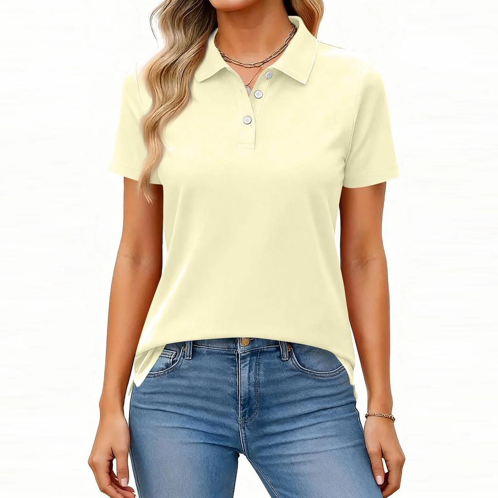 Polo da Donna a Maniche Corte con Collo e Bottoni Vestibilità Classica Top Casual Basic T-shirt Morbida Traspirante Camicetta per l'Uso Quotidiano