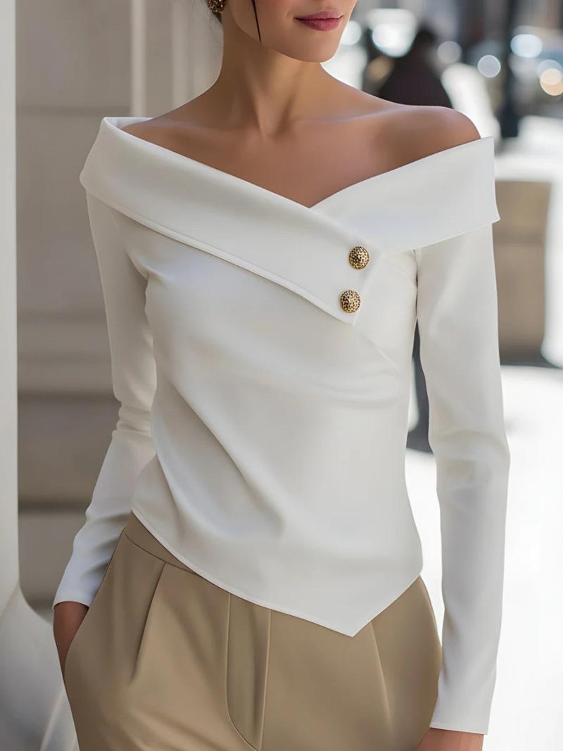 European Style Women Clothing Fall Elegant Off-shoulder Long Sleeve Blouse M