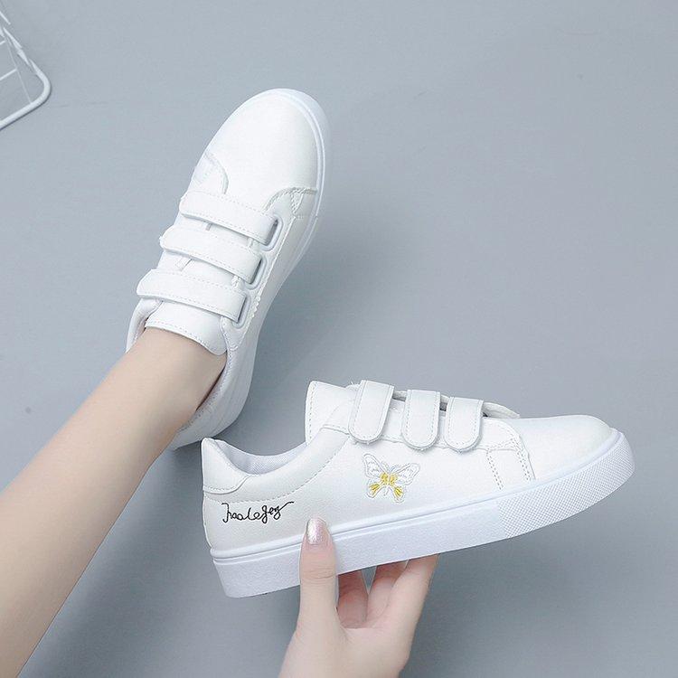 Dámské bílé boty smíšená šarže podzimní nové gumové měkké dno suchý zip PU kůže povrch dámské ležérní tenisky