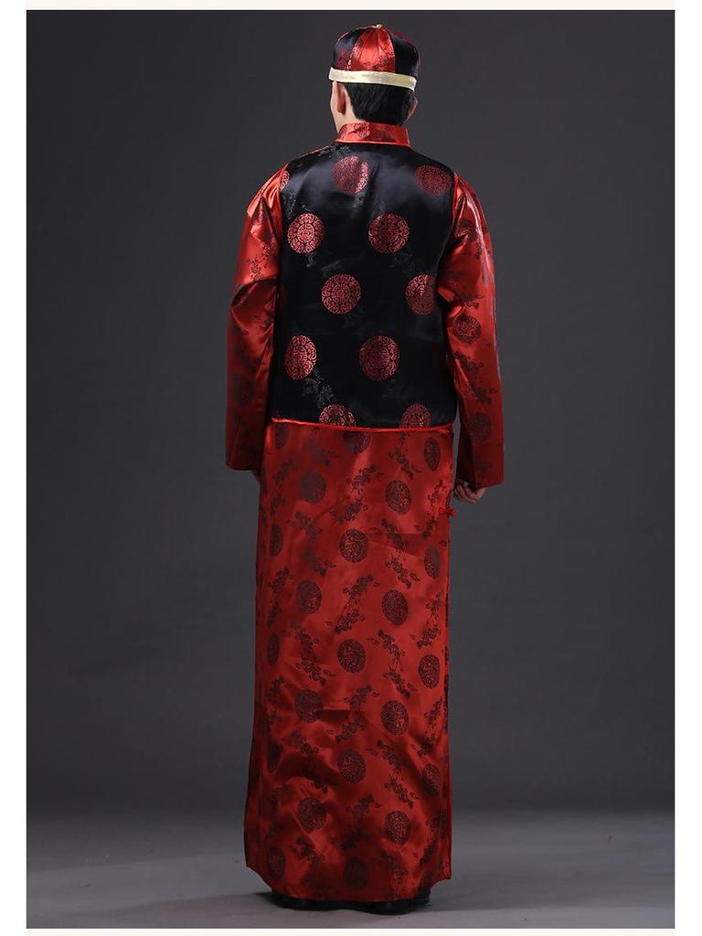 Men's Chinese Retro Wedding Tang Suit Long Robe: Groom's Mandarin Jacket & Best Man Formal Wear