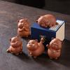 Lucky Bell Cat Tea Pet - Handmade Purple Sand Kitten Statue, Cute Office & Home Decoration, Chinese Style Gift