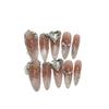 Wearing Armor Pure Handmade Fake Nails Finished Elf Princess Blush Cat Eye Blind Love Diamond Long Nail Art Patch