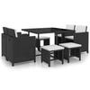 vidaXL 9 Pcs. Garden Dining Set with Cushions Poly Rattan Black