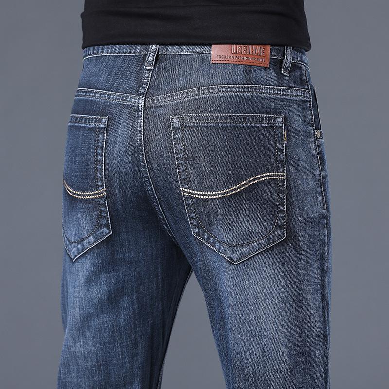 Four Season Wearable New Men'S Retro Elastic Denim Business Loose Straight Leg Pants Fashion Trend Elastic Pants