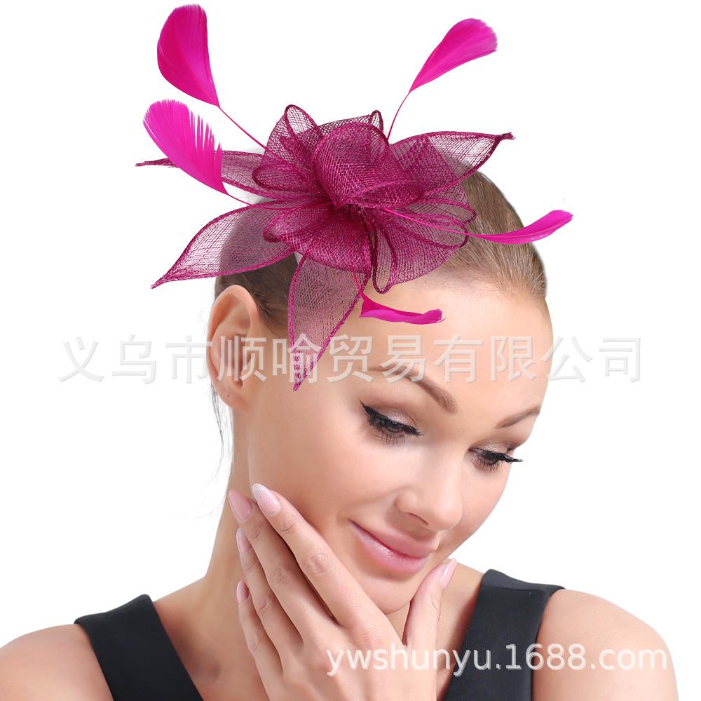 

Handmade Hemp Yarn Headgear Feathers Hair Accessories Ladies Stage Performance Vintage Headgear