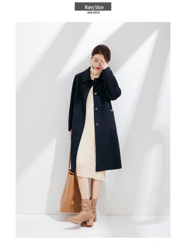 2024 Autumn/Winter Slim Fit Double-Faced Wool Coat, Large Size, Cashmere Blend