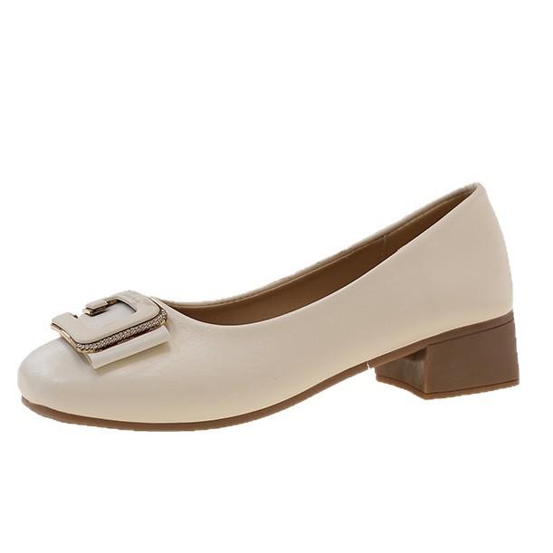 Flat Single Shoes Women's 2025 Spring and Autumn New French Temperament Low Heel Square Head One Pedal Ladyshoes Light Mouth Square Buckle Shoes