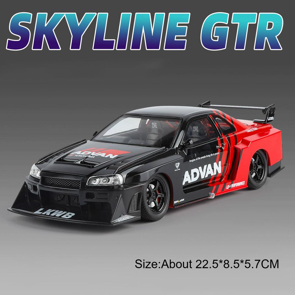 1:24 Gtr-R34 Gtr-S15 Modelauto Speelgoed Legering Carrosserie Rubberen Banden Schokdemping Sportauto's 4 Deuren Openbare Modellen Geweldig Verzamelobject