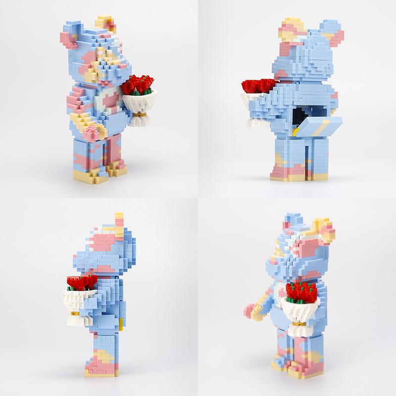 Animal Handheld Flower Pink Bear Micro Building Blocks Set1090PCS5.9in High SeriesGifts for Collectors and Enthusiasts