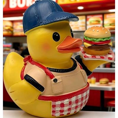 Funny Burger Duck - Unique Cute Cartoon Food Figurine,Realistic Food Art Model,Desk Decor for Home Office Hamburger Restaurant