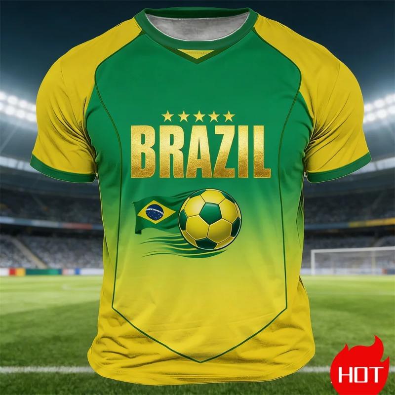 Brasilien Flagge Print T-Shirt Für Männer Outdoor Sport Kurzarm T-Shirts Rundhals Locker Oberteile Sommer Brasilien Wird Fußball T-Shirt S