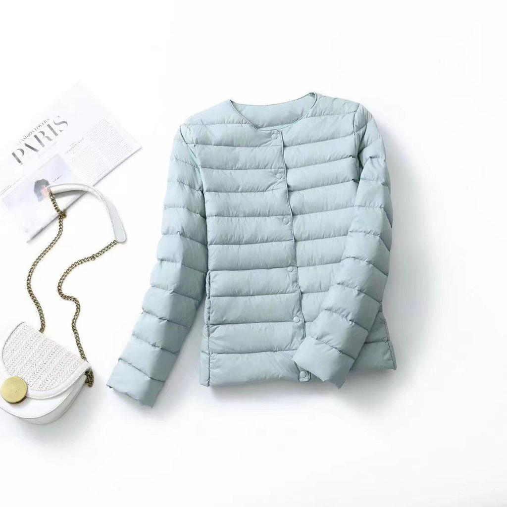 Women's Lightweight Down Jacket - V-Neck, Round Neck, Solid White, Simple Design, Thin & Lightweight Duck Down Coat