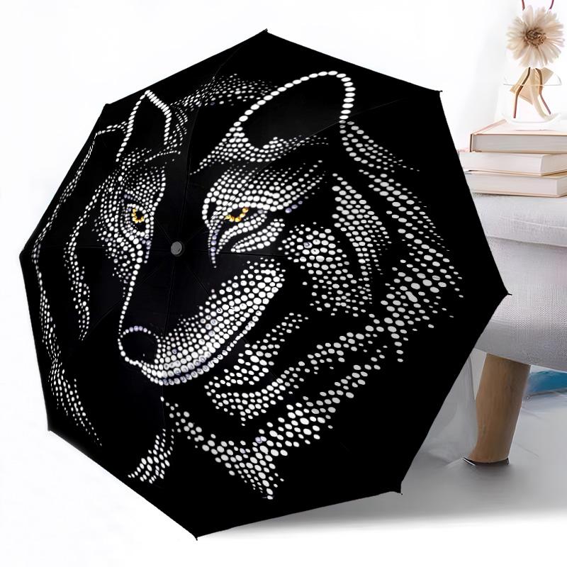 Wolf Traumlandschaft Automatischer Outdoor-Regenschirm Einziebares Design mit 8 Speichen Langlebig Leicht Perfektes Geschenk für Freunde Familie