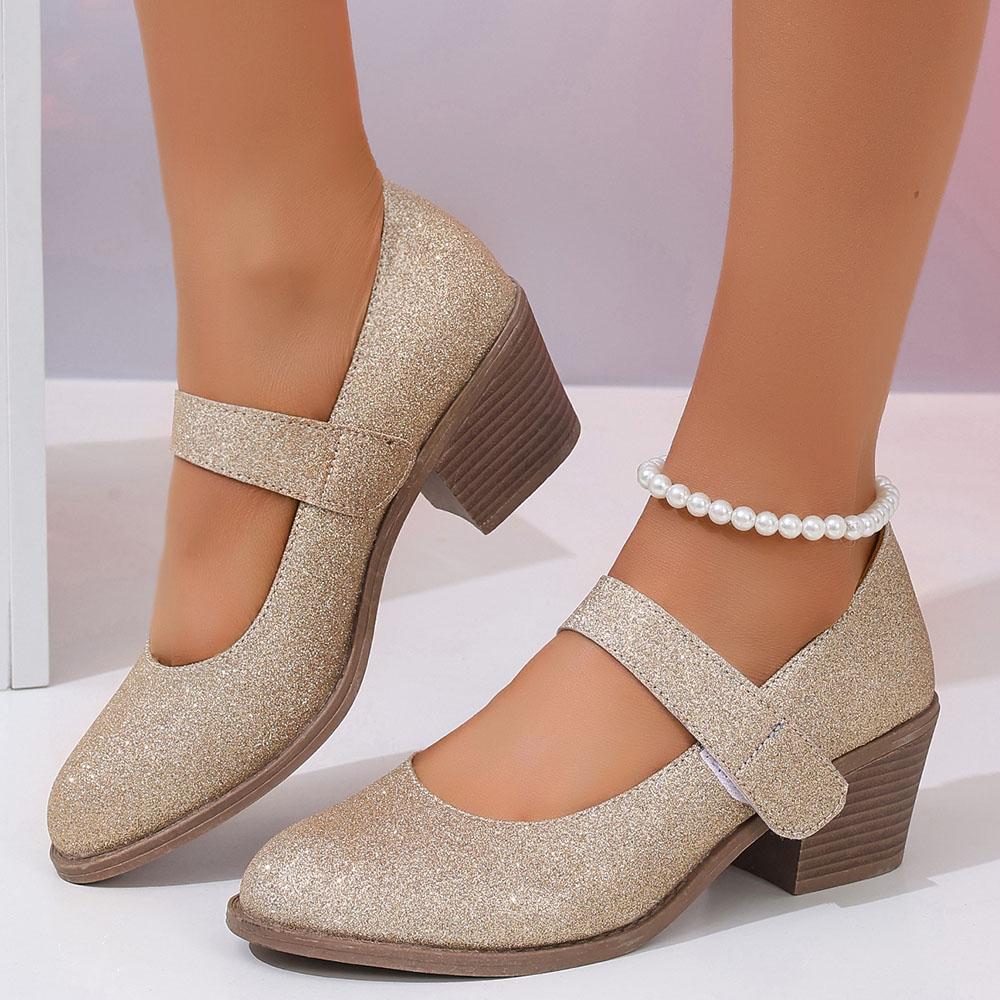 

Жіночі туфлі Мері Джейн з гострим носком, милі повсякденні туфлі-човники, зручні для ходьби, блискучі, трендові на масивних підборах, жіноче взуття 42