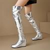 FOREADA Botas Altas Hasta el Muslo para Mujer Punta Redonda Aumento de Altura Plisadas con Cremallera Metálicas Largas Zapatos de Moda para Mujer Otoño Invierno 43