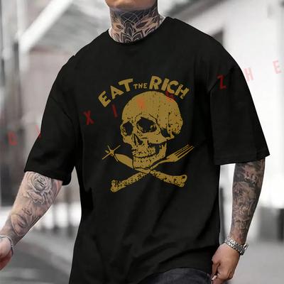 Herren T-Shirt Eat The Rich Grafik Motorrad Baumwolle Herren T-Shirt Rundhals Kurzarm Hip Hop Zu