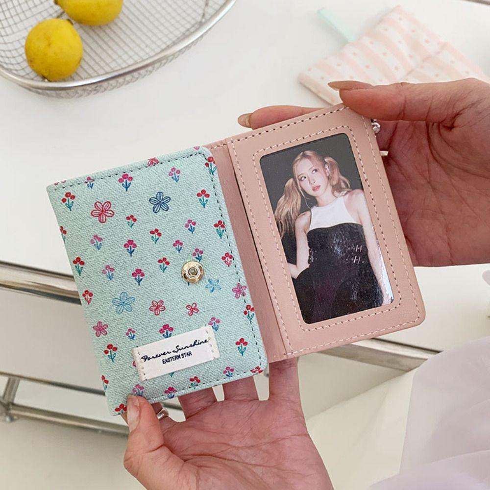 Cute Floral Coin Purse Heart Snap Button PU Leather Trifold Wallet Mini Portable Women Wallet