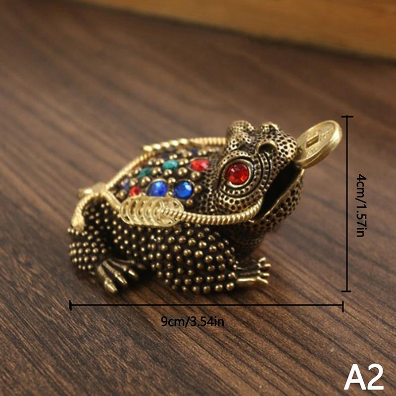 1/2Pcs Copper Money Frog Ornament Brass Money Frog Statue Feng Shui Three Legged Wealth Toad Golden Chinese Luck Figurine