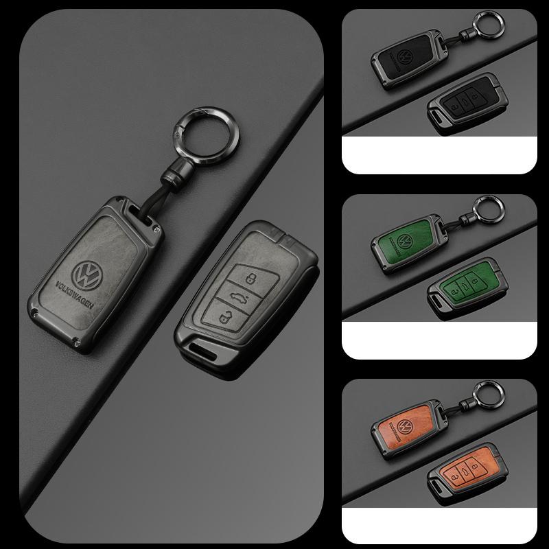 For VOLKSWAGEN VW VW Zinc Alloy Leather Car Key Case Cover For Volkswagen Tiguan MK2 Magotan Passat B8 CC Shell Fob key chain Ac