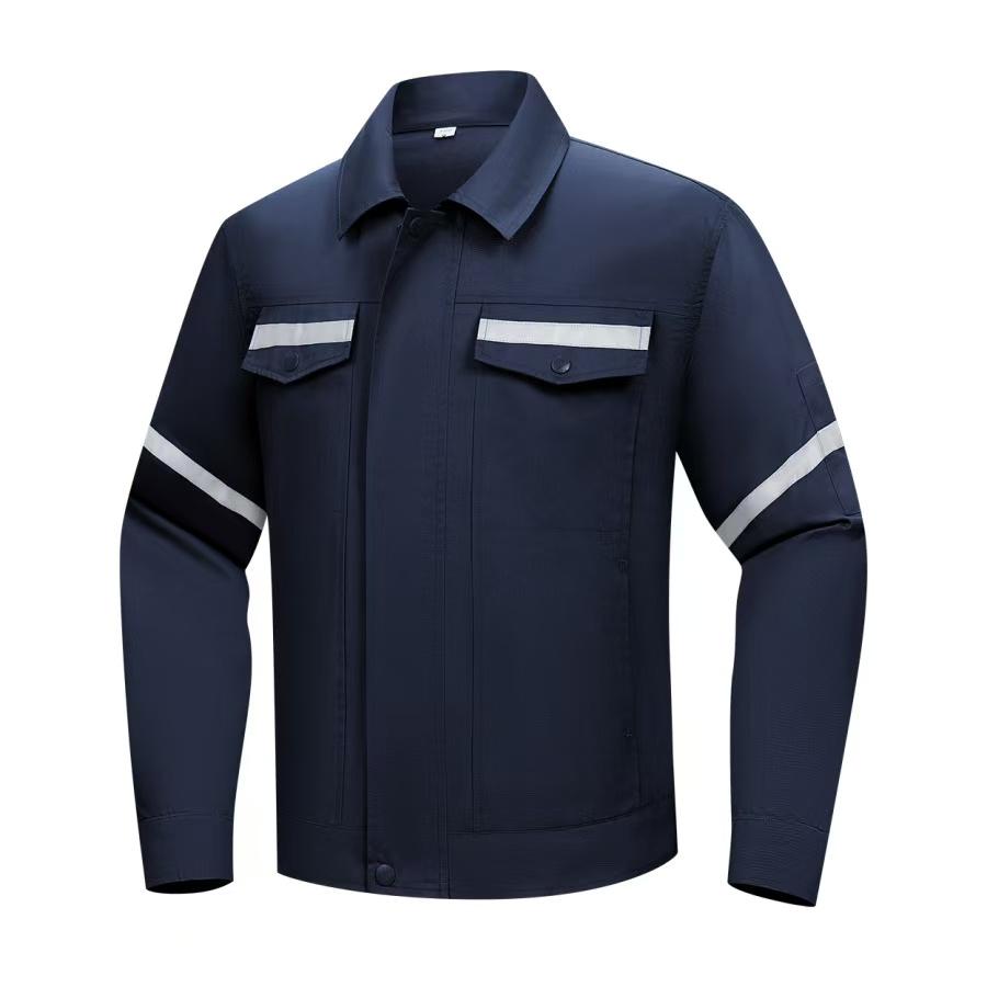 Reflective Breathable Anti-shrink Cotton Long Sleeve Safety Jacket Needle Detection Reflective Strip for Work Clothes (Unisex) тёмно-синий