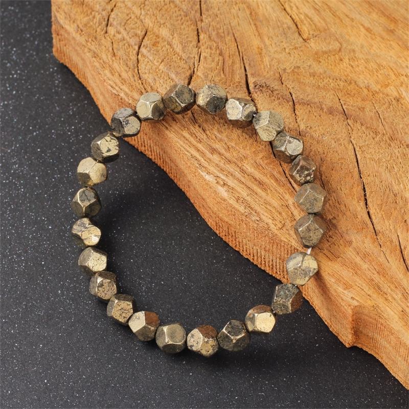 Faceted Stone Bracelet for Men Adjustable Natural Pyrite Wealt Handchain Jewelry for Casual and Formal Event