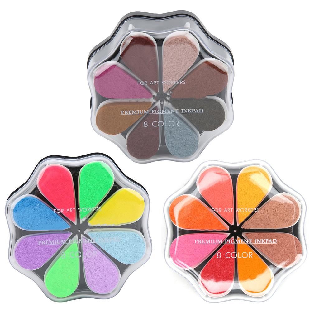 8 Color Finger Ink Pad Set Water-Based Non-Toxic for Kids DIY Hand Stamp Craft on Ordinary Paper Petal Shape Washable Pads