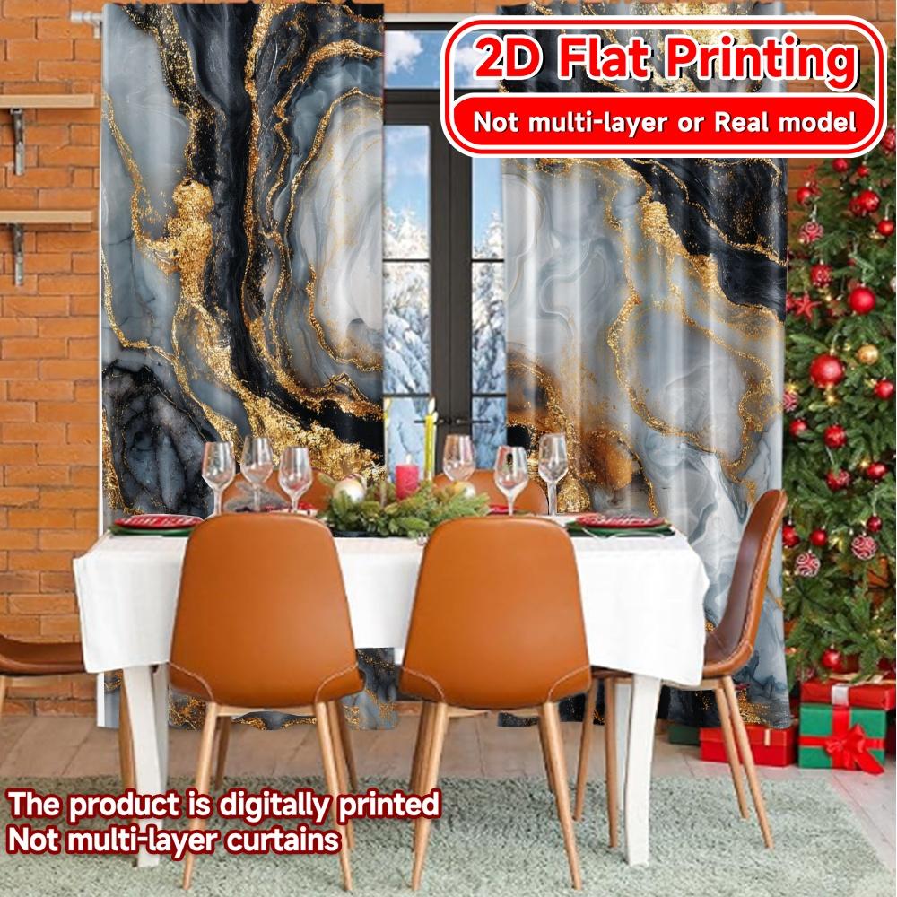 Flat Printing Golden Veins Popular Curtains Drapes Versatile Durable Polyester All Perfect Set Of 2 Made