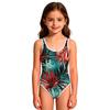 Girls One Piece Swimsuit Hawaiian Leaf Print Round Neck Tank Style Swimwear for Kids Summer Beach Pool