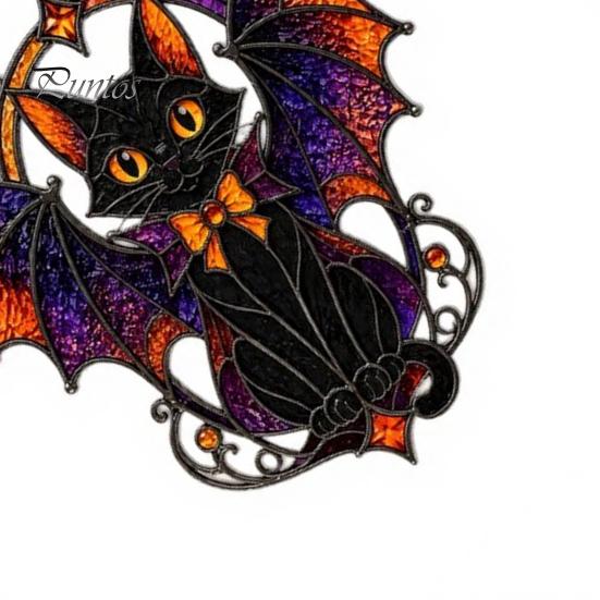 Cute Animal Themed Gift Halloween Bat Cat Suncatcher, Stained Glass Style Acrylic Sun Catcher, Gothic Home Wall Ornament Black Hanging for Window