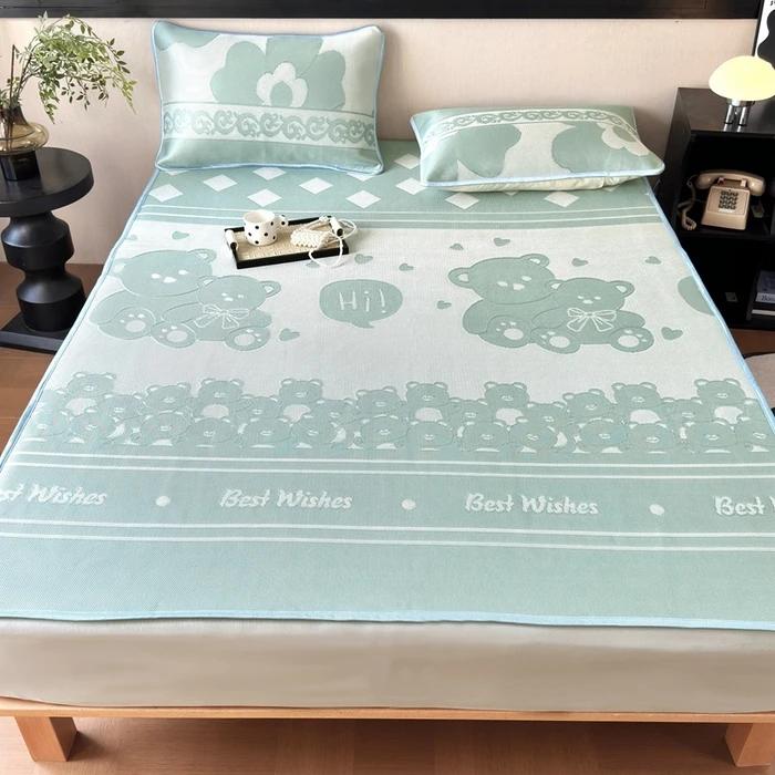 

2025 new carbon light antibacterial cool feeling washable ice silk mat mattress printed simple three-piece set 90x200cm 2pcs