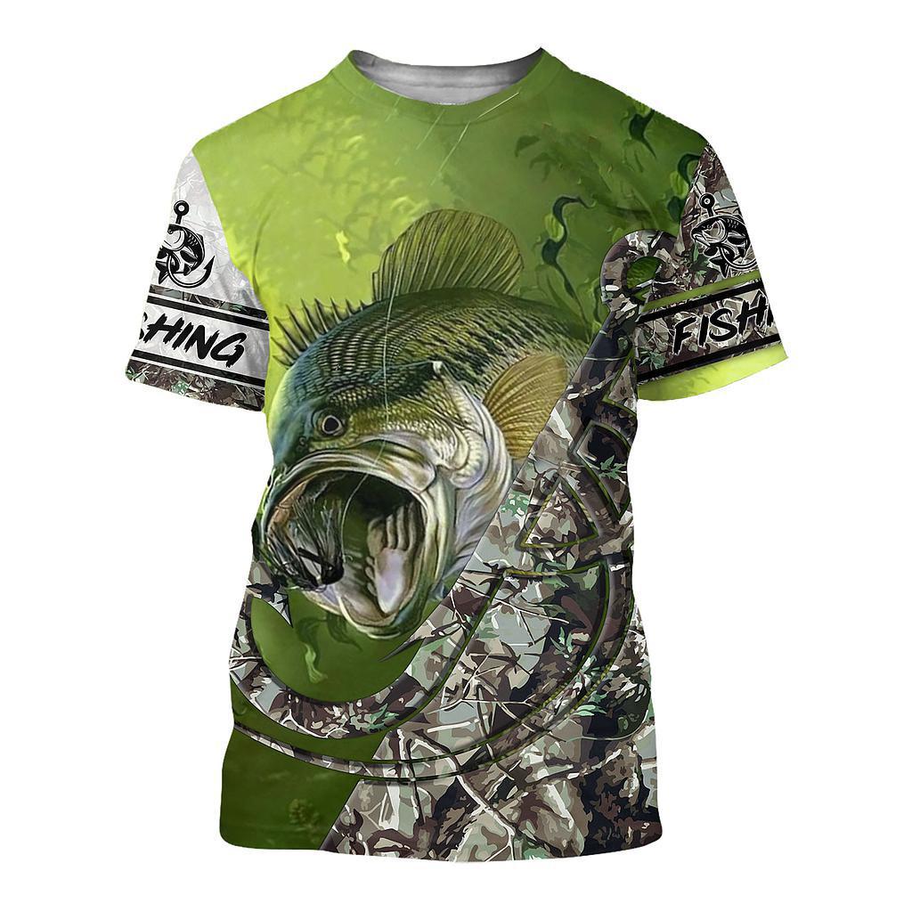 BASS Fishing Print T-shirt for Men 3D Fashion Fish Hunter Round Neck Top Men Women Casual Outdoor Short Sleeve Tees Clothing