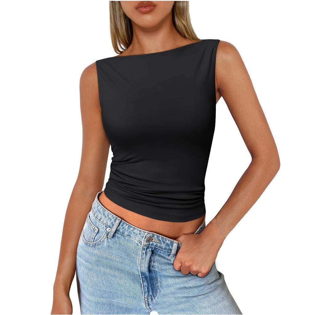Women's Fashion Short Color Round Neck With Tight Sexy Tank Tops