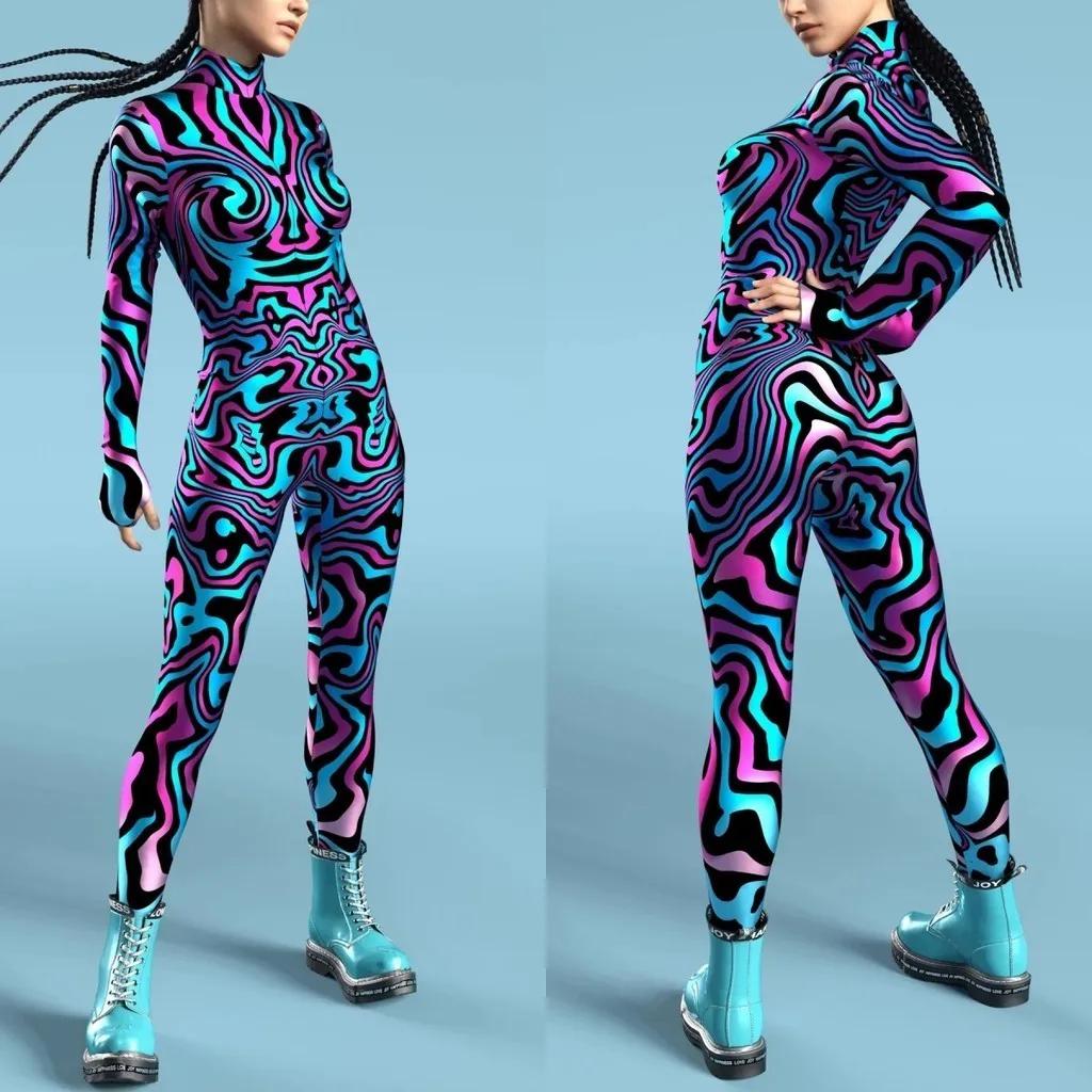 3D Digital Printing Stage Performance Costumes Adults Halloween Events Carnival Theme Party Cosplay Outfit Pretend Game Jumpsuit